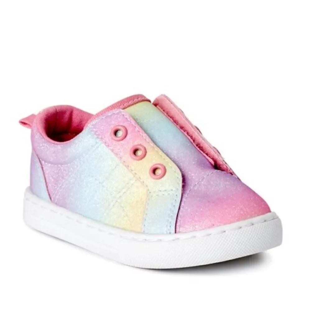 Wonder Nation Baby Girl’s Rainbow Colorful Glitter Slip-On Casual Sneaker Size 3